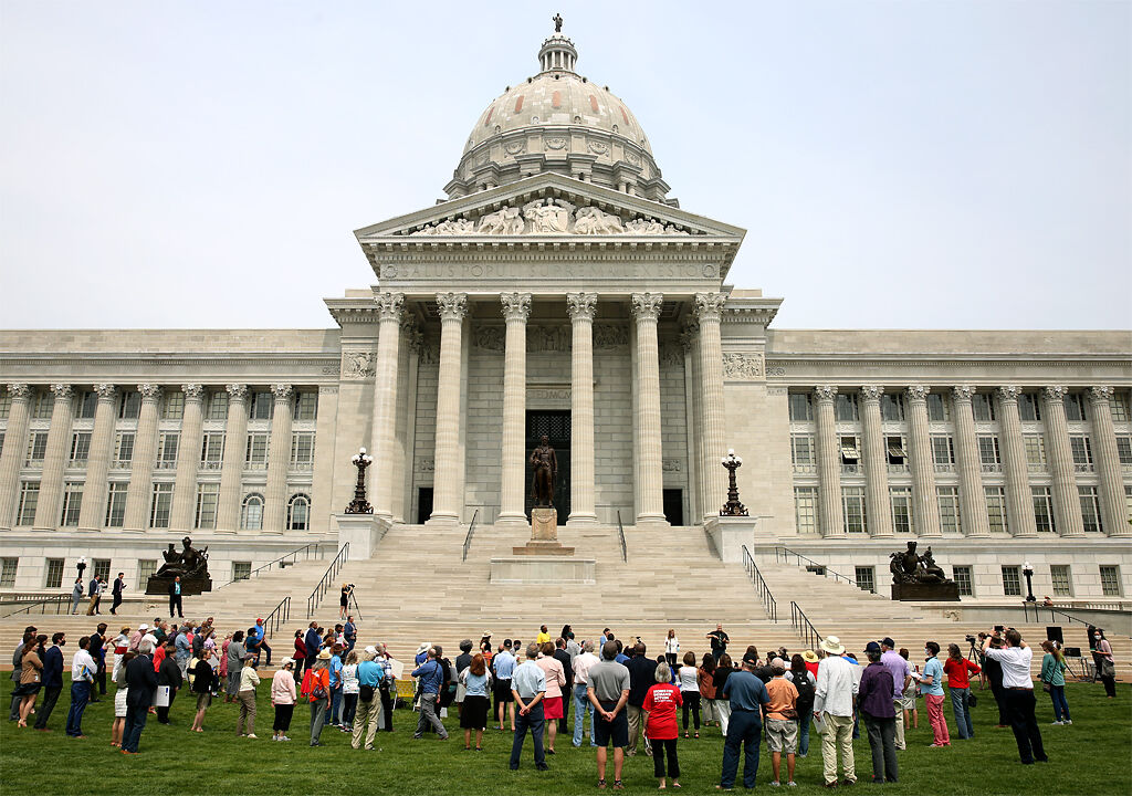Around 100 people attended the Rally to Save Missouri Healthcare